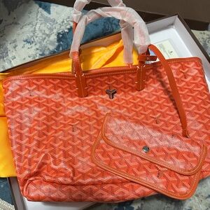 Orange Designer Tote Bag with Pouch